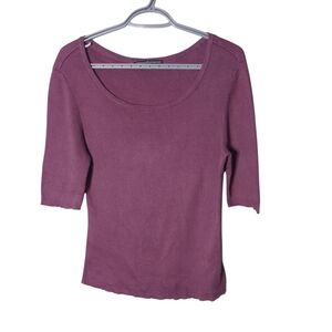 Peruvian Connection Scoop Neck 3/4 Sleeve 100% Pima Cotton‎ Purple Size Medium
